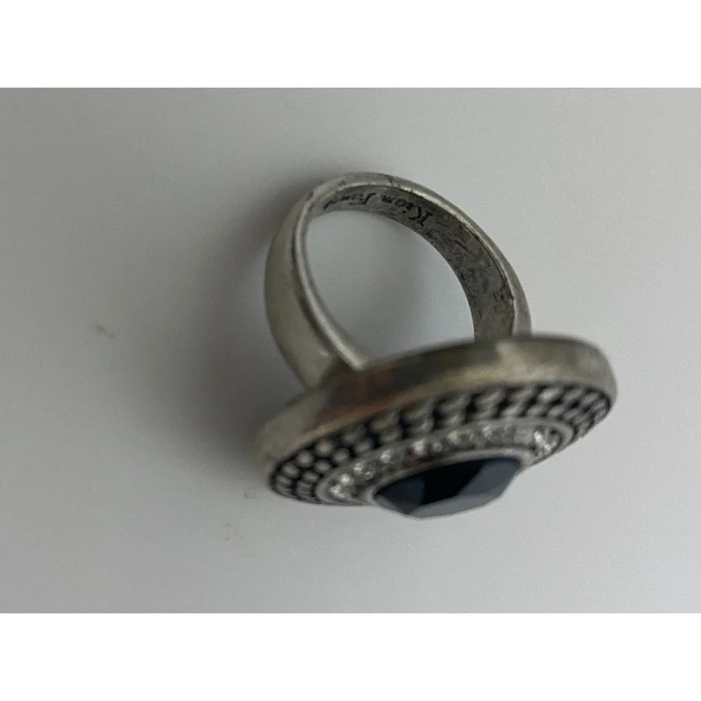 Lia Sophia Kiam Family Womens Black Crystal Enamel Silver Tone Ring Size 6